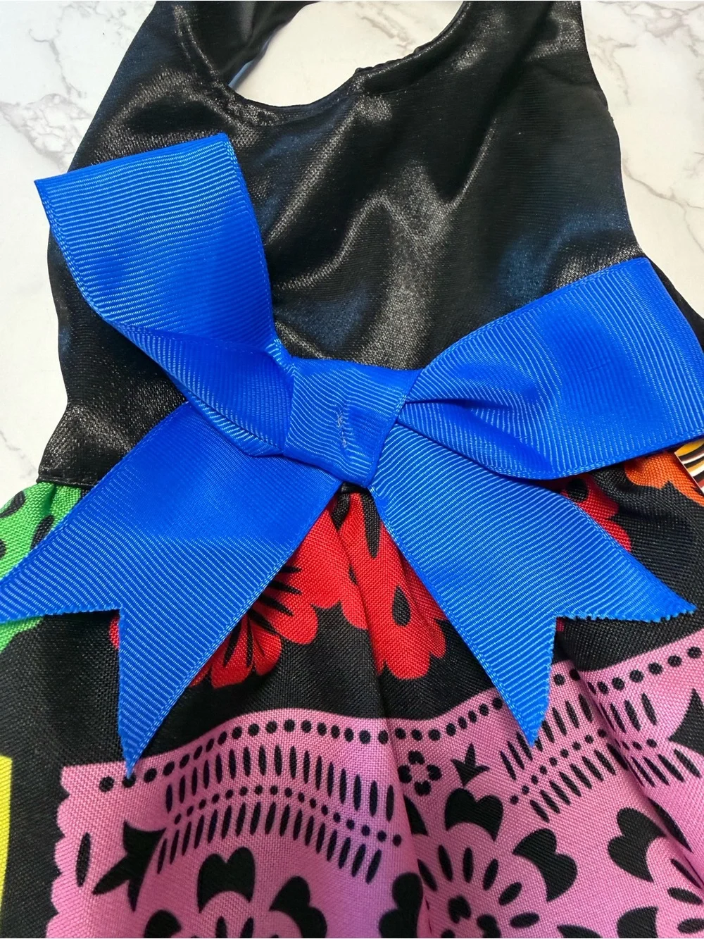 Pet Warrior Dog/ Cat PAPEL PICADO Custome Halloween Dress with Blue Bow.